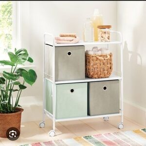 Modern White and Gray Storage Organizer with Bins